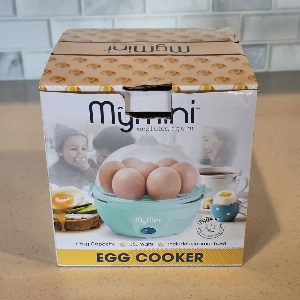 Nostalgia MyMini Premium 7-Egg Capacity Cooker Compact Design White & Teal